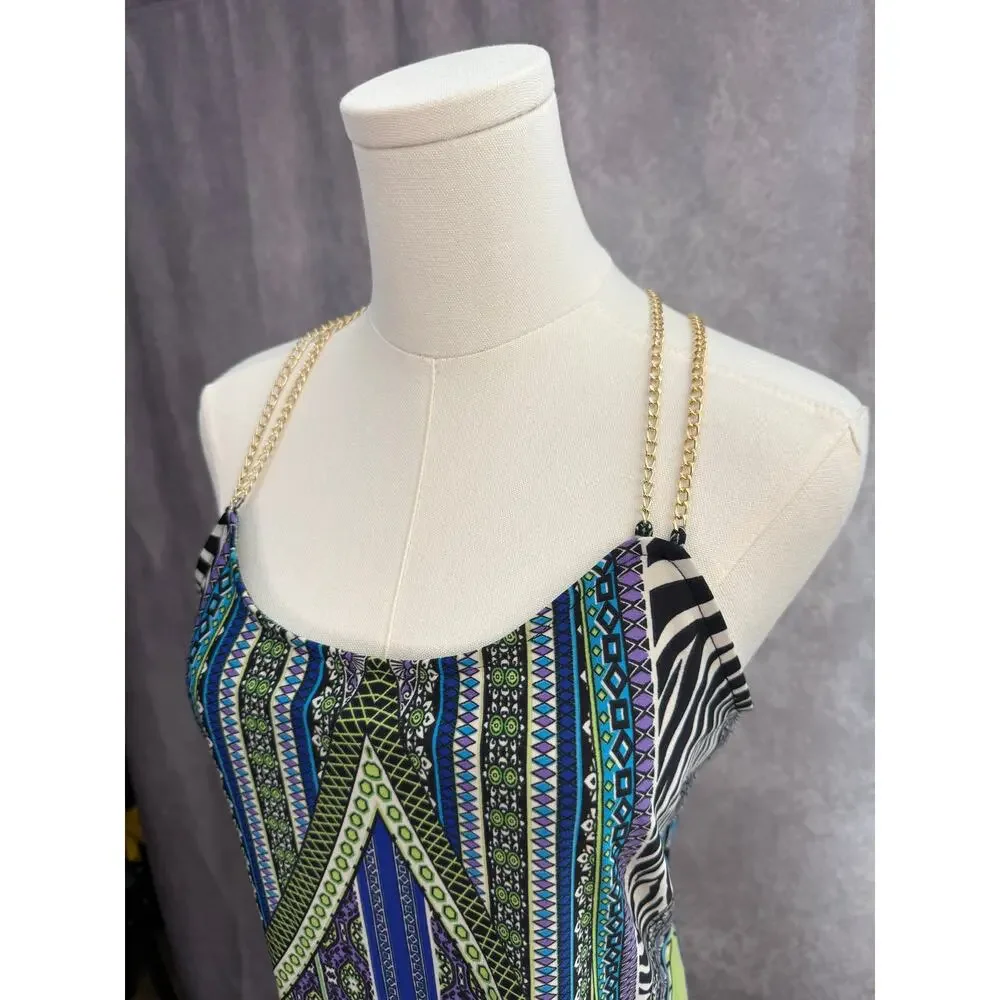 Venus Gold Chain Blouse Patterned Zebra Tribal Blue Black White Purple Green - Picture 6 of 10